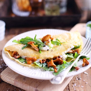 Savory Mushroom, Arugula And Cheese Crepes - a part of the cookbook photo shoot.