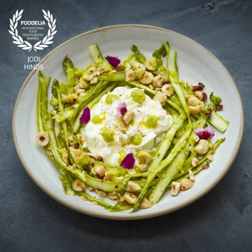 Luscious burrata dish with shaved asparagus and hazelnuts<br />
Restaurant: @fucinalondon<br />
Campaign: @thisismission<br />
Production: @theforge.co<br />
Styling: @iaingrahamchef<br />
Photographer: @jodihindsphoto<br />
