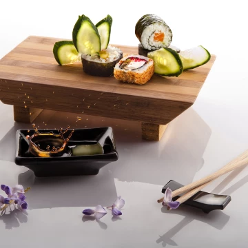 Clean set up for minimal food.<br />
Sushi is a very popular food in the world and all people that lissen sushi word think at the simple ingredients, light colors and delicate flavor. This shot reflect the sushi soul.<br />
Shot by Nikon D810 with 2 strobo lights and 24-70 f.28 nikkor lens,