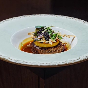 Photo taken during dinner with chefs. One of them was Mateusz Szpytma, a master of Polish cuisine in a modern version, who combines it with Italian and French cuisine. Nowadays you can try his cuisine at Palac Brunów / Poland<br />
<br />
On the plate we have saddle of deer / black salsify / morels / carrot flan / pumpkin toffee / white poppy / various herbs and on the very top was a praline made of dogwood.<br />
@marcin4funphotos<br />
@szpytmamateusz<br />
@fotofoodie<br />
@restauracja_bergo<br />
@hotel_bergo<br />
@palacbrunow