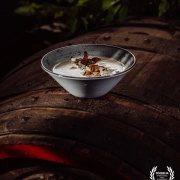 Forest - vegan proposition from @concordiahotel Zachełmie Poland. Cream of marinated chanterelles and smoked tofu. <br />
<br />
@marcin4funphotos<br />
@fotofoodie