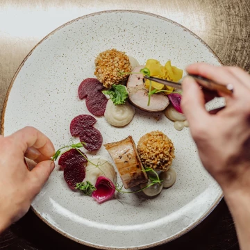 Pork tenderloin with mushroom mousseline / parsley puree / pickled beetroot / chestnut croquette / demi glace @restauracjateatralna1 Michałowice - Poland<br />
<br />
@marcin4funphotos<br />
@fotofoodie
