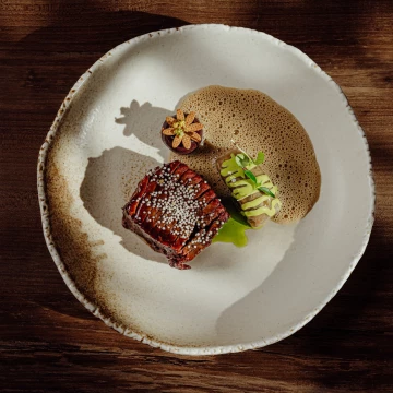 Photo taken during a plating workshop with the outstanding chef Ernest Jagodziński. He showed how to use beautiful Fine Dine plates to present some of the dishes.<br />
<br />
On the plate we have beef tongue, potato salad, tarragon sauce!<br />
@marcin4funphotos<br />
@chefstablebyernest<br />
@ernest.jagodzinski.7<br />
@finedineeurope<br />
@gastrohouse1<br />
@fotofoodie<br />
@nikon_pl @nikoneurope @nikonusa @godox_global