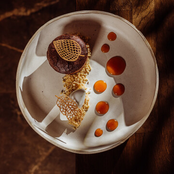 Autumn delicious spicy chocolate fondant/sea buckthorn mousse/cream ice cream at Gusto Restaurant in Karpacz - Poland made by chef Kamil Bojarczuk.<br />
@marcin4funphotos<br />
@fotofoodie<br />
@restauracja_gusto<br />
@hotel_tremonti_karpacz<br />
@k4myqx  @nikon_pl @nikoneurope @nikonusa @godox_global