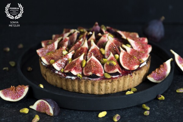 Whenever time allows, baking is another passion of mine. Fig tart with mascarpone, pistachios and a raspberry honey glaze. Shot in daylight at home.