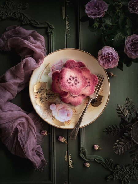 Rose cookies, the image captured in natural light.