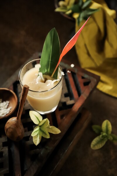 JAMU BERAS KENCUR

An Indonesian traditional herbal remedy, named Jamu in Indonesian. This particular variant is Jamu Beras Kencur, a mixture of rice milk and lesser galangal juice.