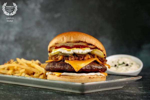 Built this burger from the ground up, layer by layer to get the perfect shot of the cheeseburger.