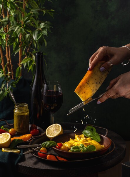Ravioli with cheese. Advertising photo of an online store of craft dairy products, a local Ukrainian business.