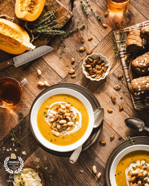 Comfort and flavor. This rich Smoked Pumpkin with White Beans Soup brings out the best fall flavors....