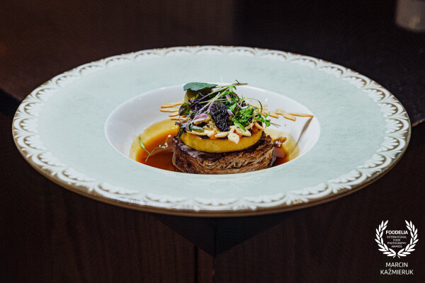 Photo taken during dinner with chefs. One of them was Mateusz Szpytma, a master of Polish cuisine in a modern version, who combines it with Italian and French cuisine. Nowadays you can try his cuisine at Palac Brunów / Poland<br />
<br />
On the plate we have saddle of deer / black salsify / morels / carrot flan / pumpkin toffee / white poppy / various herbs and on the very top was a praline made of dogwood.<br />
@marcin4funphotos<br />
@szpytmamateusz<br />
@fotofoodie<br />
@restauracja_bergo<br />
@hotel_bergo<br />
@palacbrunow