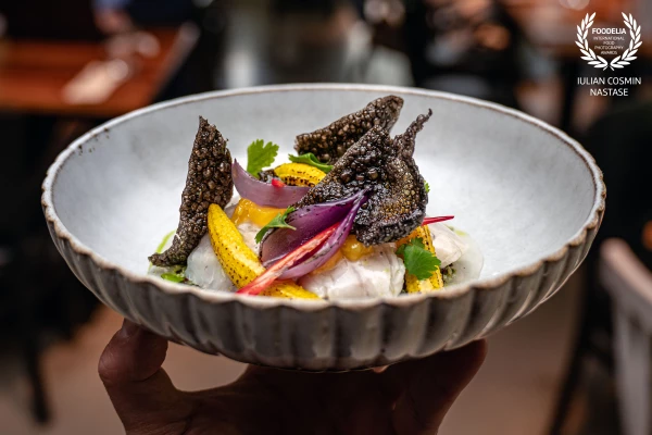 New on the menu at De Veranda Amsterdam: fresh sea bass ceviche with leche de tigre, baby corn, mang...