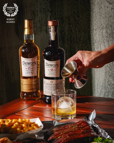 From the pour of the @dewars whisky over a crystal-clear ice sphere, to the textures of the ribs and...