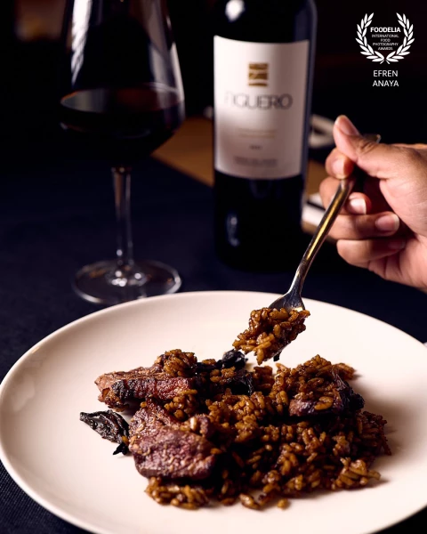 Arroz a la llauna de magret de pato con trompetas de la muerte y foie at @lorigengirona