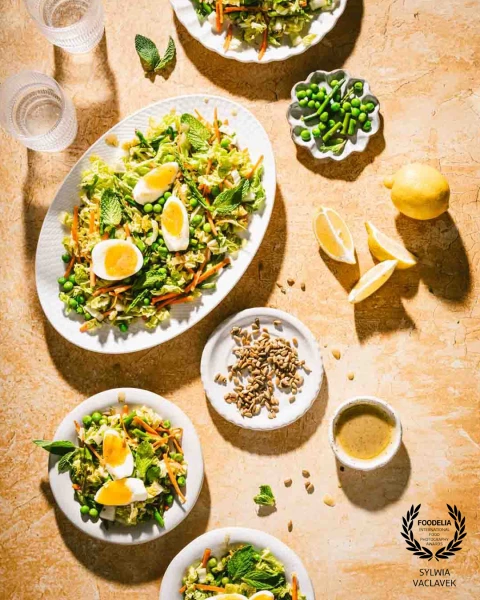 Spring my way.
Crunchy napa cabbage, sweet peas, tender asparagus, and jammy eggs. Delicious, flavor...