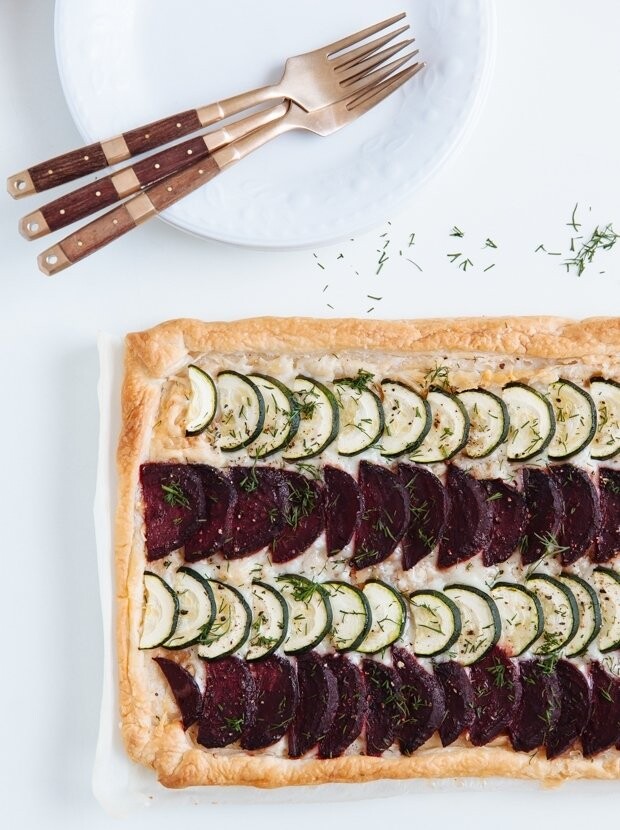 Beetroot, zucchini & manchego tart: Tarts and pies are one of my favourite things to make (and eat!). This one was really just an excuse to showcase the beautiful colours of fresh beets and zucchini, perfectly paired with salty manchego in a simple, yet delicious buttery and flakey tart.
