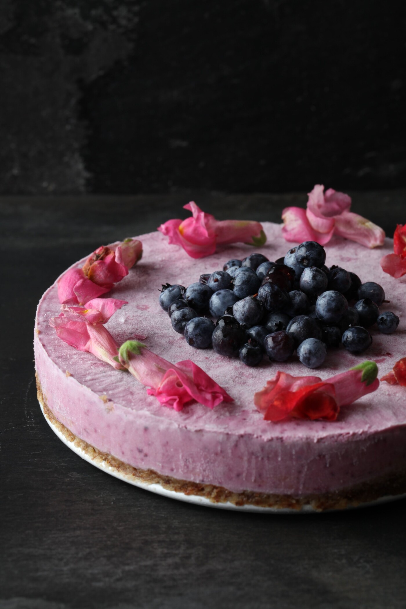 I've dabbled with a raw vegan diet in the past and have always wanted to make a raw "cheesecake".  I found this recipe online- it is a Lemon Blueberry version. The background is made of slate roof tiles from a local salvage shop.