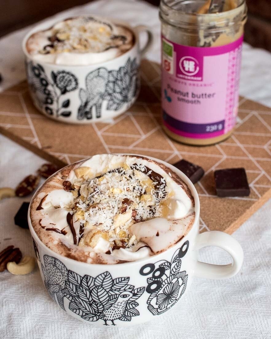  I created this Peanut Butter Hot Chocolate for a client adding a bit of luxury in the drink with whipped cream, coconut flakes, honey and nuts. Perfect for a cold winter day.