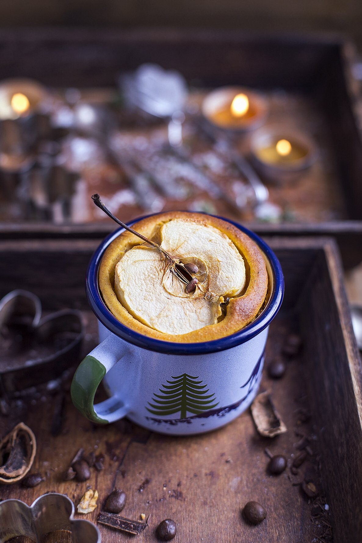 The picture was taken for Emalco Enamelware Company and presents an Apple And Pumpkin Pie baked in an enamel mug. The idea was to present other ways of using enamel mugs and what better way to use them if not in baking? :)