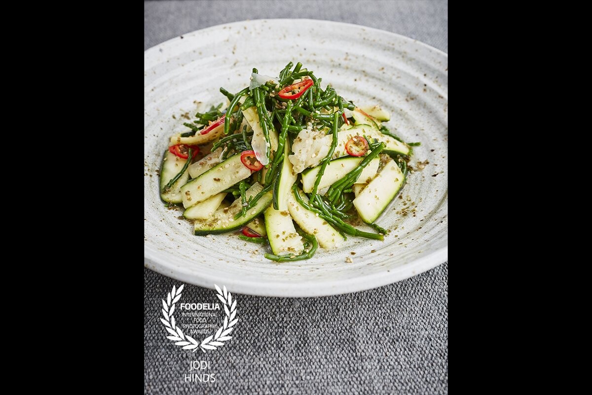 Pickled Courgette and Samphire - a stunning dish with such fresh, clean flavours!<br />
<br />
Reiko Hashimoto is a passionate and talented Japanese chef working in London creating beautiful recipes and teaching Japanese cuisine. <br />
This is from Bloomsbury Cooks Publication of Cook Japan<br />
Publisher: Bloomsbury @bloomsburycooks<br />
Chef: Reiko Hashimoto @hashicooking<br />
Photographer: Jodi Hinds @jodihindsphoto