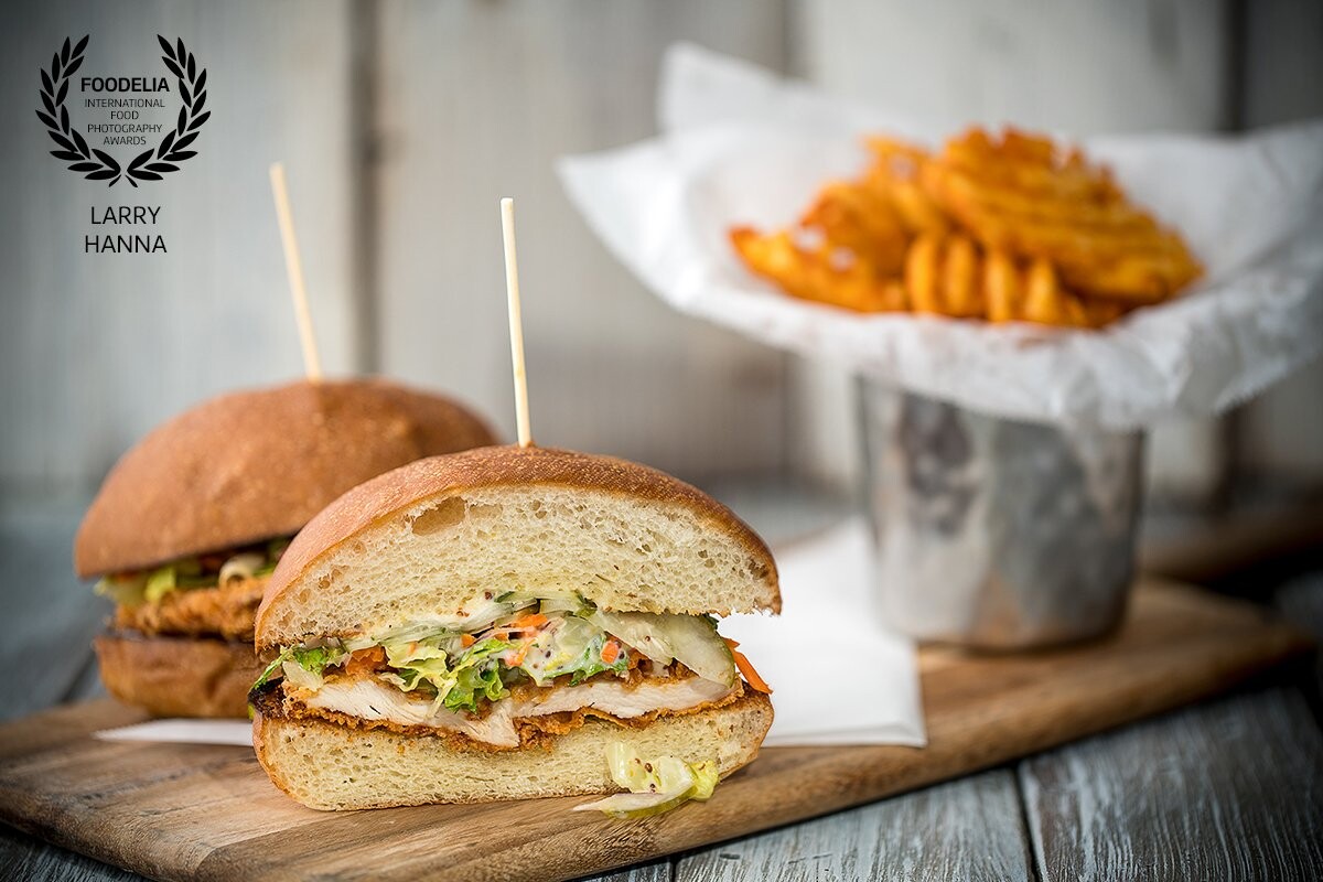 This amazing chicken sandwich was photographed on location in Marina del Rey at the Cafe del Rey.  Food styling by Amy Villareale.