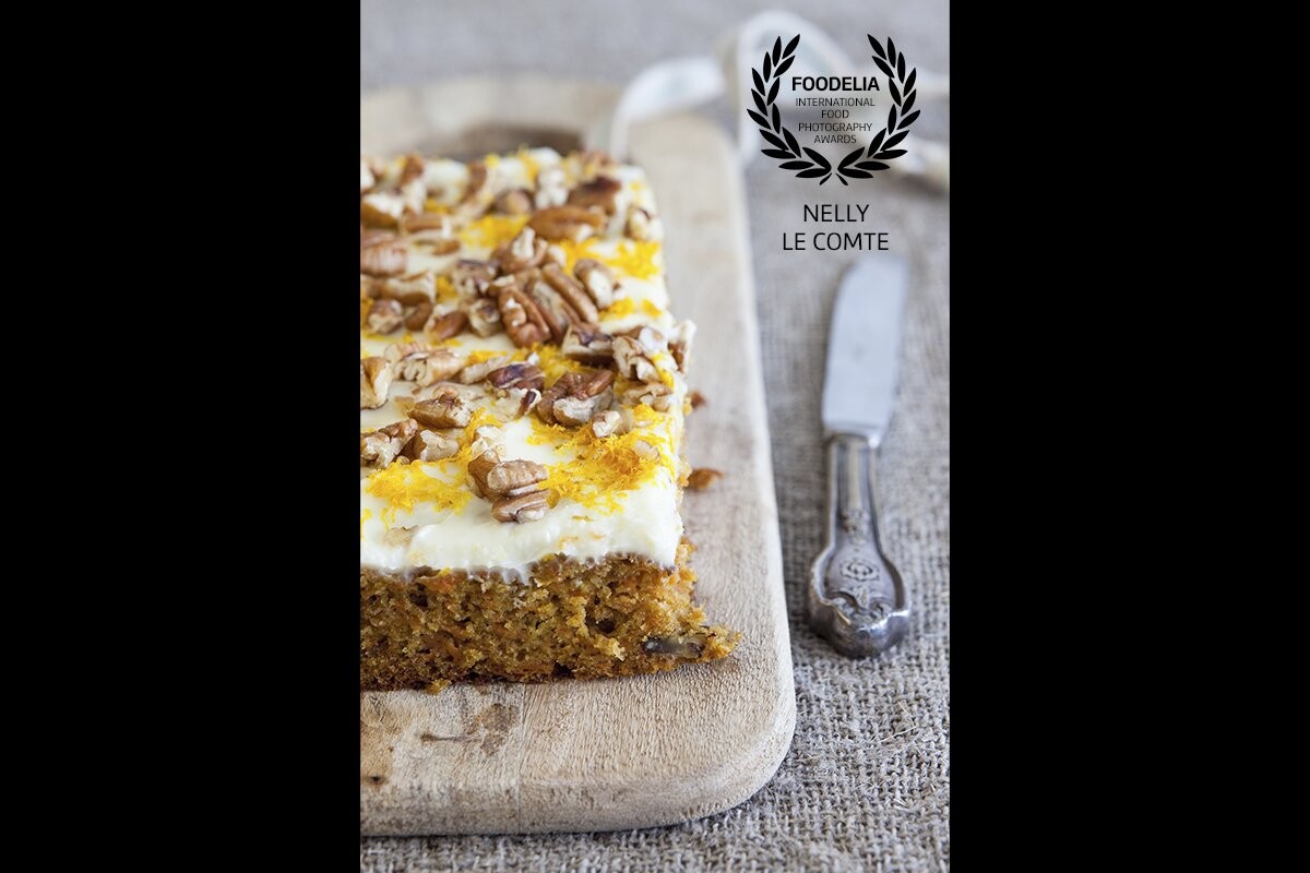 Carrot and ginger cake with pecan nuts, recipe by chef Jules Devlin, styled by Jody Vassalo photographed on location in a stunning beach house in Byron Bay whilst working with amazingly talented people for a cookbook.