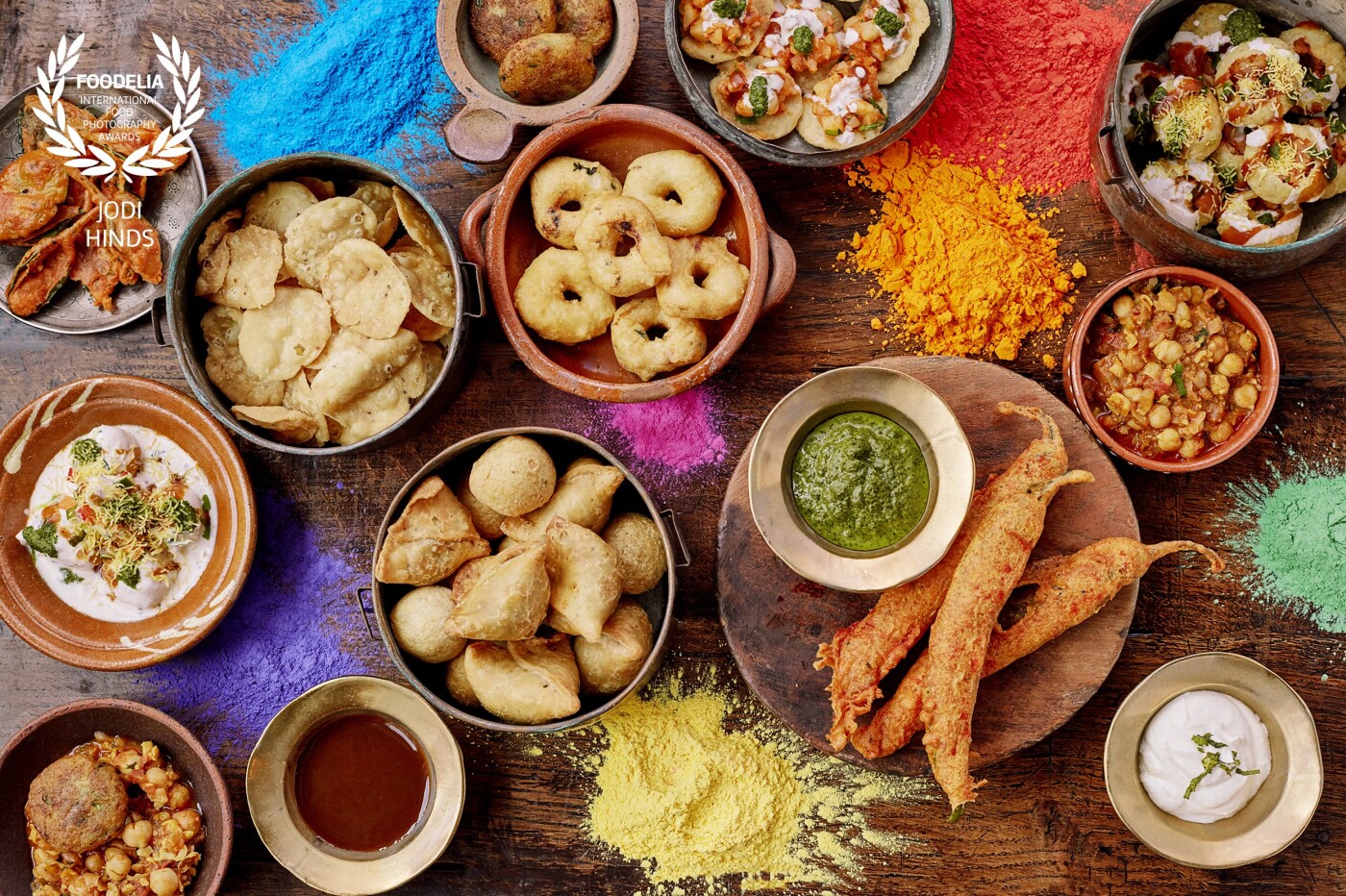 Nothing speaks of Feasting Celebration like Vivek Singh's latest book.  Bringing rich heritage of religious festivals with cultural celebrations, it's an incredibly colourful and enriching book. <br />
<br />
Holi Chaats with Holi paint<br />
Chef: @chefviveksingh with @fiffififirdaus<br />
Publisher: @bloomsburycooks @absolute_press<br />
Retoucher: @theforgeuk<br />
Photographer: @jodihindsphoto