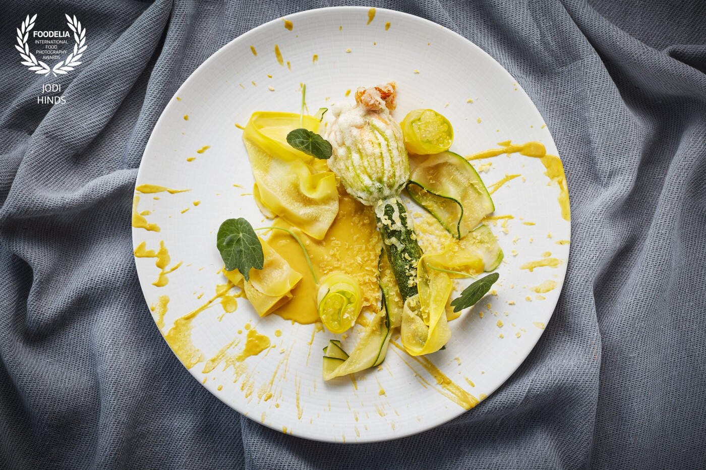 Another beautiful dish from Chef Mike Reid in the branding for their new Bar & Grill version of M.<br />
Courgettes slices here are so delicate and textured, we thought the best way to present it was against a similarly textural backdrop of grey linen.  <br />
<br />
Photographer: @jodihindsphoto<br />
Chef: @mikereidchef<br />
Restaurant: @mbarandgrill<br />
