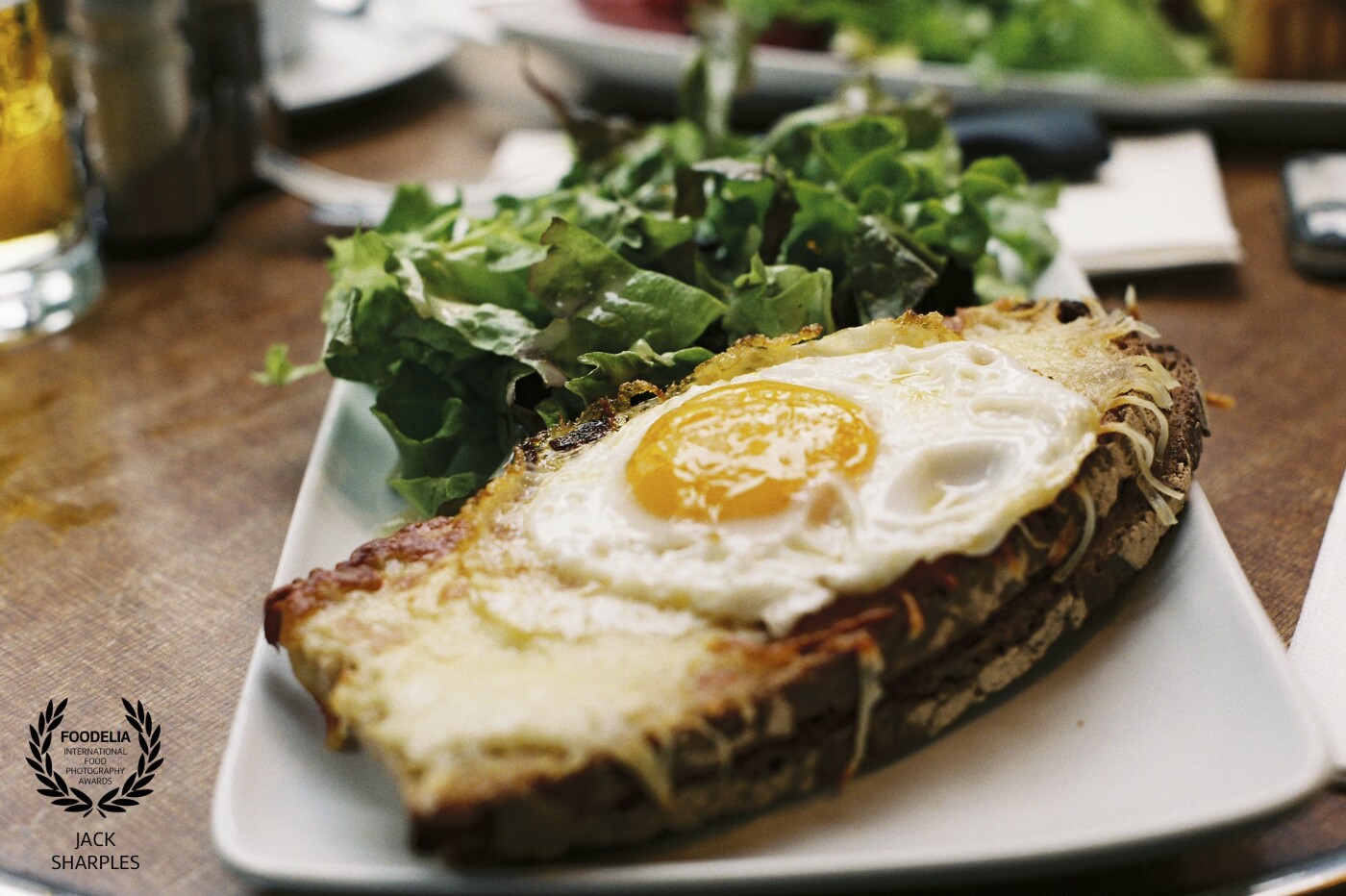 This is a croque madame con pain poilane from a cafe named Le Ponthieu in Paris. Shot on 35mm film with a vintage Minolta camera in September 2017.