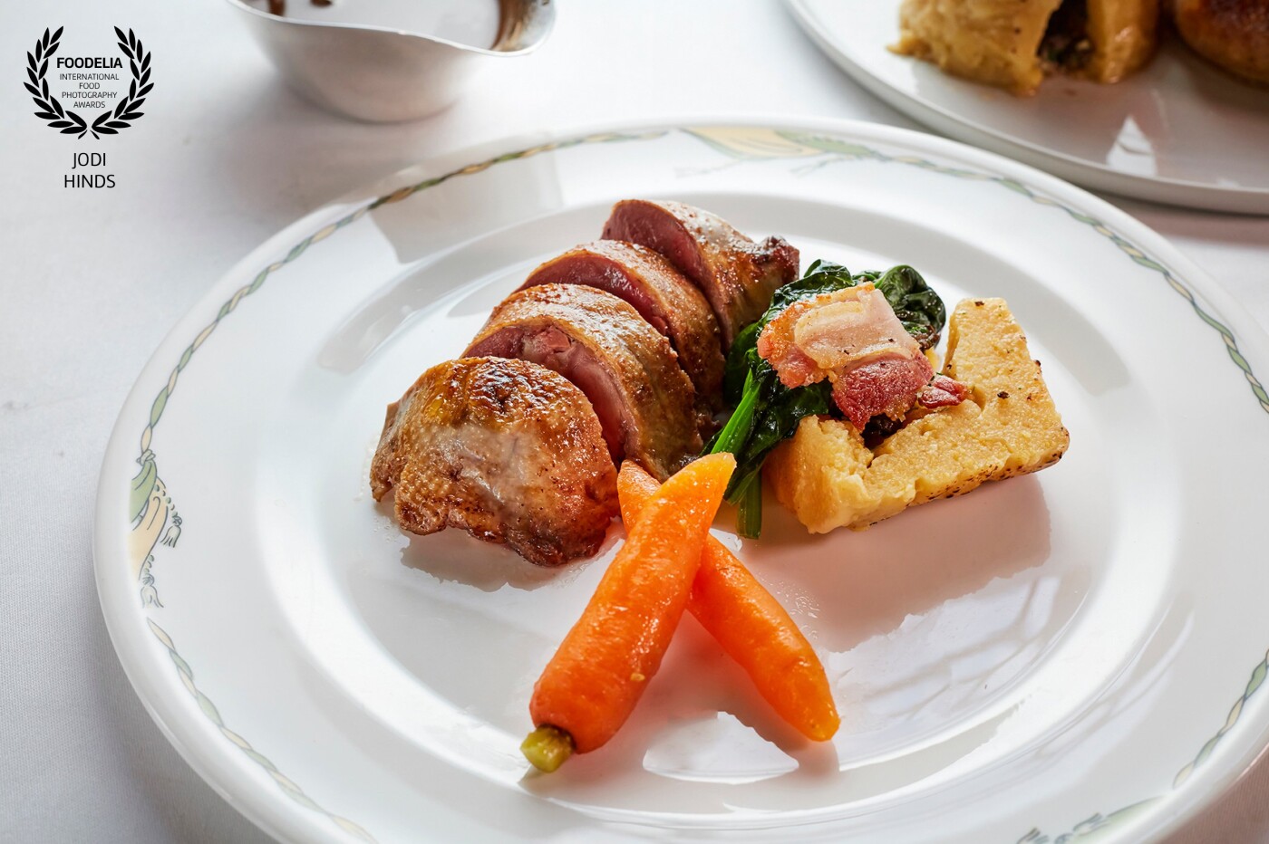 Winner of the Roux Scholarship 2018 is Martin Carabott and here is his winning dish Pigeonneaux Valenciennes-style, vin jaune sauce: whole roasted pigeons stuffed with forcemeat and sweetbreads, garnished with spinach and carrots. Served with glazed polenta and morels timbales, accompanied with a vin jaune sauce.<br />
<br />
Chef: @martin0carabott<br />
Restaurant: @hide_restaurant<br />
Competition: @roux_scholarship<br />
Photograph: @jodihindsphoto
