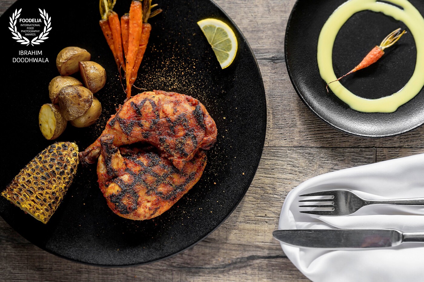 This particular shot is from the photoshoot that I did for the restaurant Theory, Mumbai. Peri-peri chicken which is cooked to perfection.  The shoot was done at the restaurant itself. The shot was styled by my team.