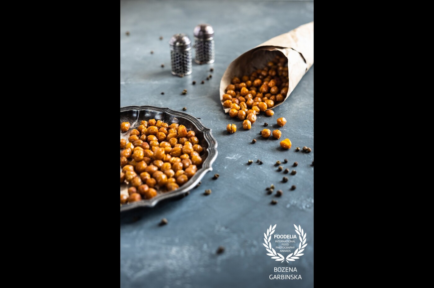 Roasted chickpeas seasoned smoked paprika, pepper and salt.<br />
I took the photo in daylight by camera Fuji X-T20 and lens 16-55 F2.8