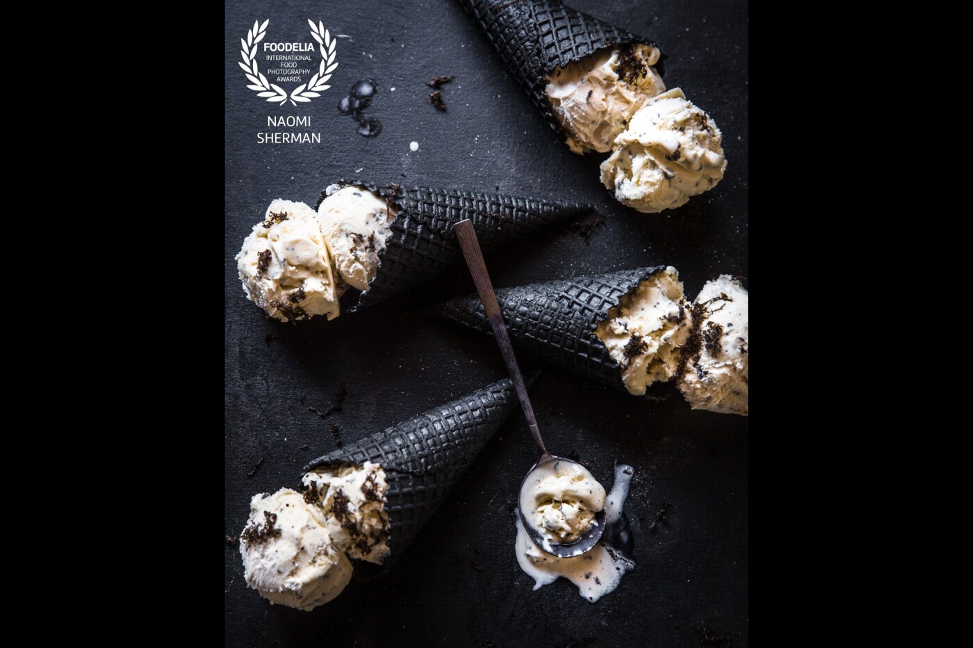 Truffle and Cardamom Ice Cream.<br />
Created and shot for a local truffle supplier, this delicious ice cream is shot in my studio, using natural light.<br />
I'm so impressed by the textures and tones of this image.