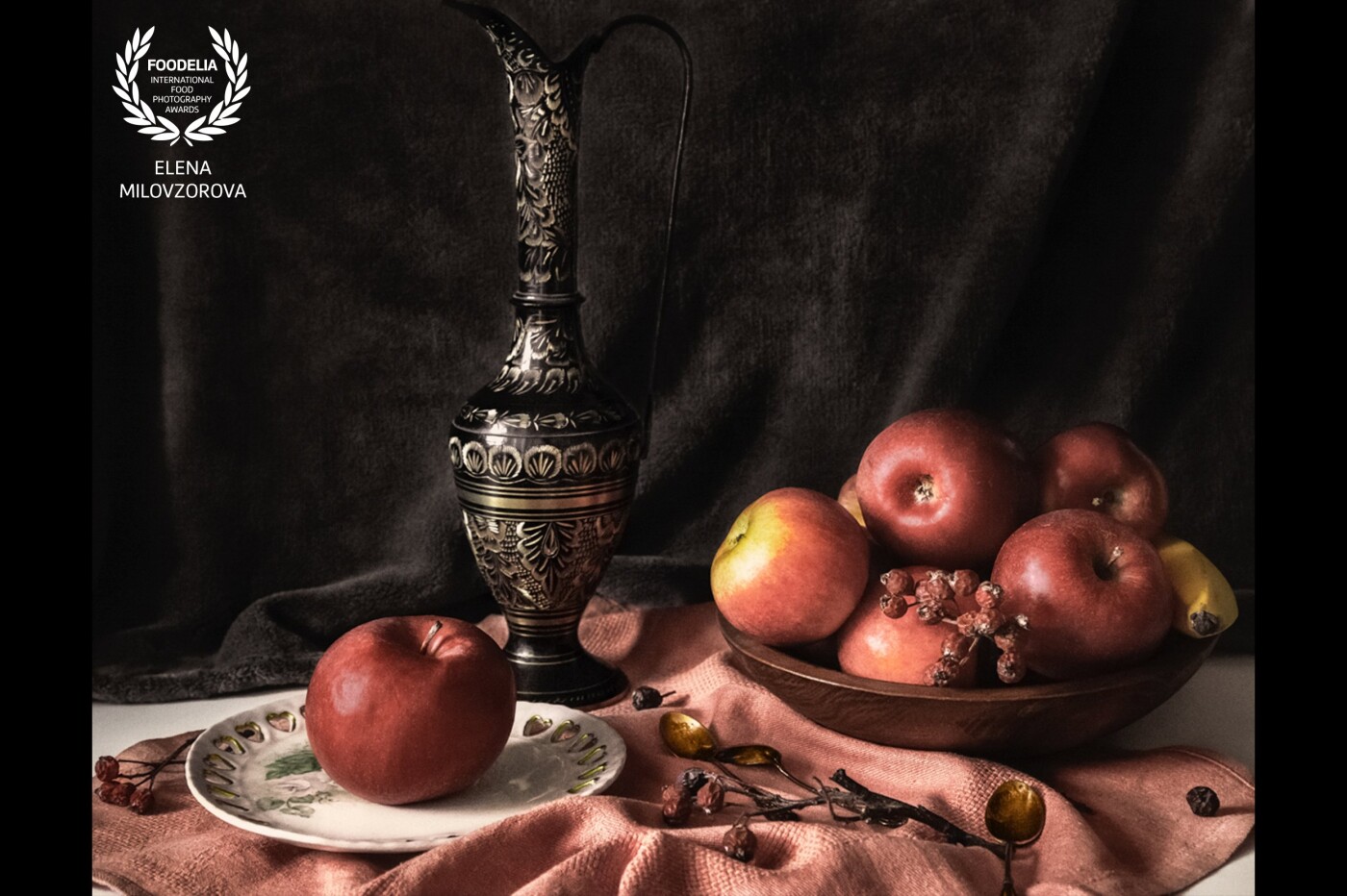 Still life with apples. I really like still lifes of Dutch painters. While my photo does not have skull, dead fish or roast leg of wild boar, I had exactly the Dutch still lifes in front of my eyes. I chose morning natural light for my composition.