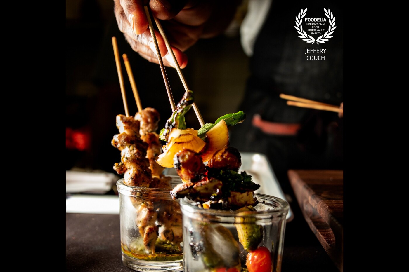 Bites bar menu items from photo shoot at Charcoal Venice a Josiah Citirn restaurant.  Skewers prepared over open charcoal fire .<br />
Prepared by Chef Joe Johnson. Champion Chopped Grill Masters<br />
@charcoalvenice<br />
@chefjoejohnson<br />
@josiahcitrin