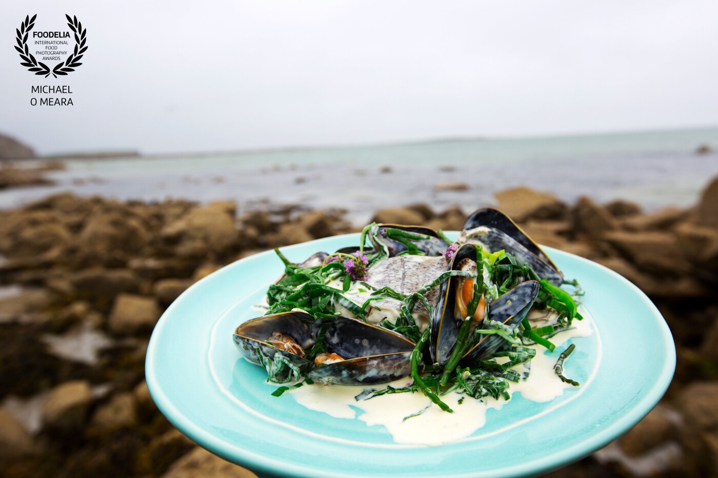 With this image I wanted to give the seafood a sense of place by the sea. The Hake and mussels from the coast of Galway are wonderful when finished with a simple sauce of wild leek and cream.