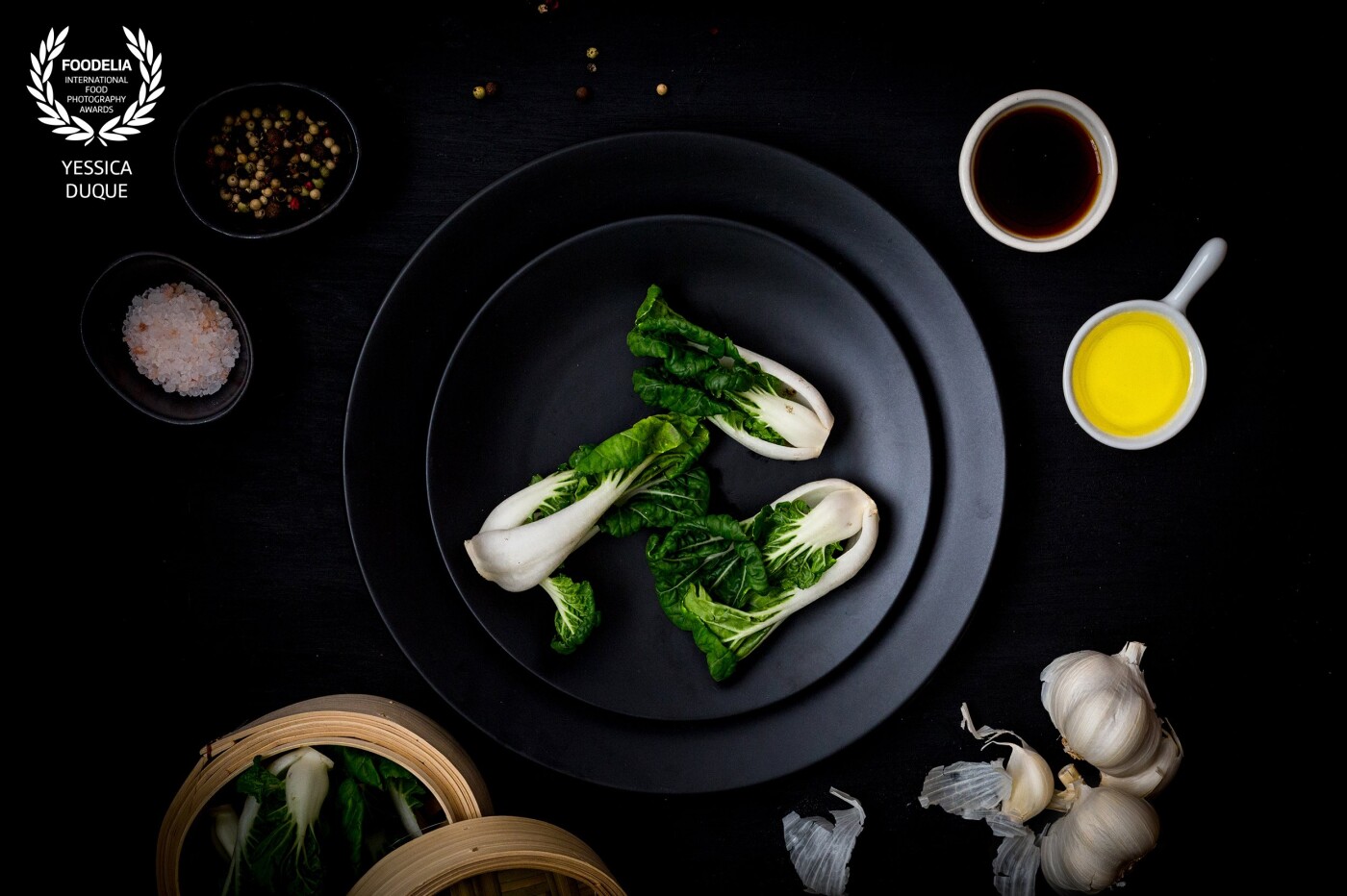 Bok Choi Babies and ingredients.<br />
Let's cook!<br />
Camera: Canon 5D mark iii<br />
Lens: 50 mm <br />
Settings: ISO 1250, 1/200sec at f/10, tripod, daylight