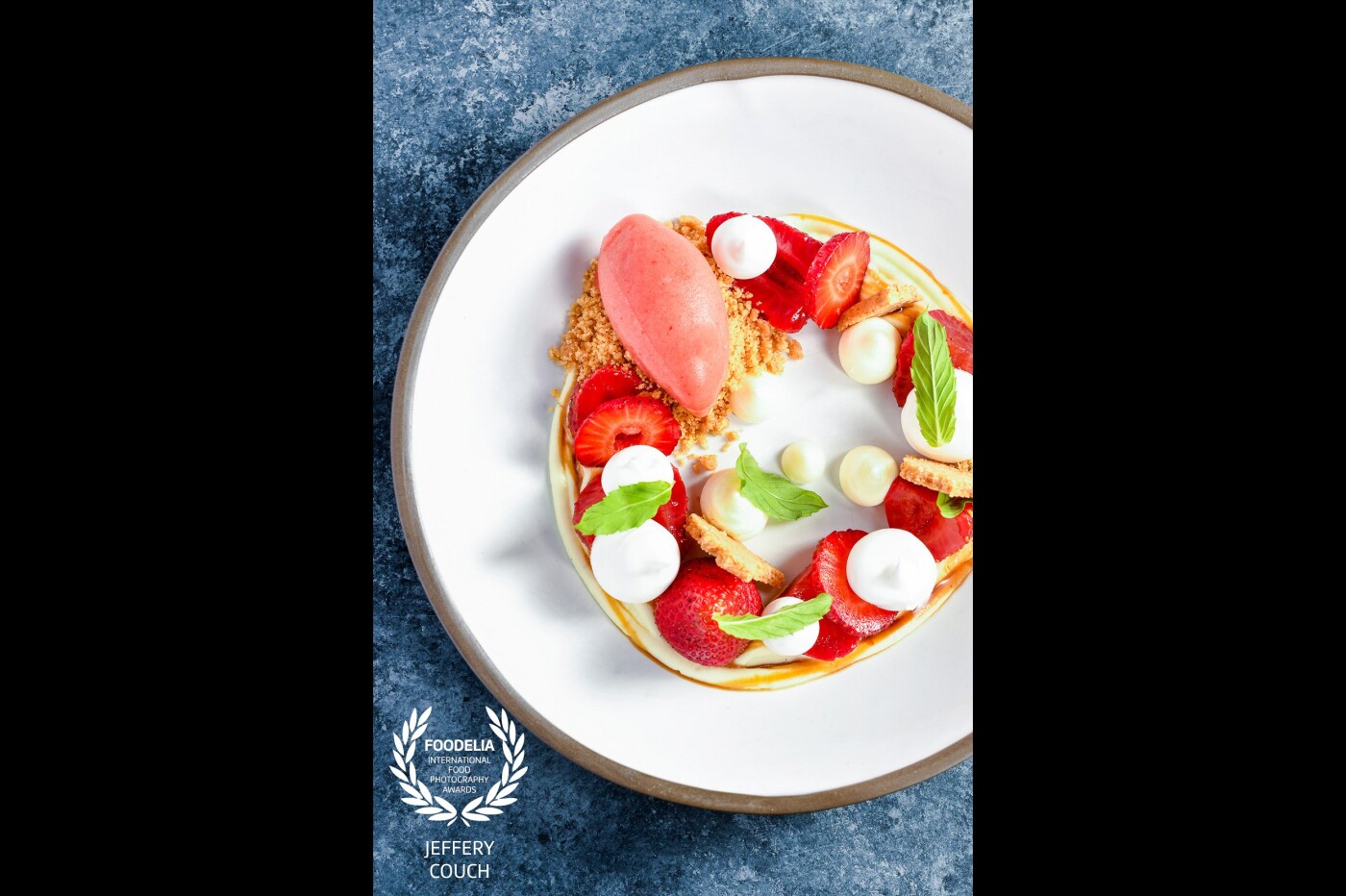 Photo shoot for two-star Michelin Chef Josiah Citrin was used in a promotional presentation of the new Openaire restaurant in Los Angeles. Quenelle of berry gelato, graham crust, fresh berries, mint and meringue.<br />
@josiahcitrin<br />
@jeffcouchfood