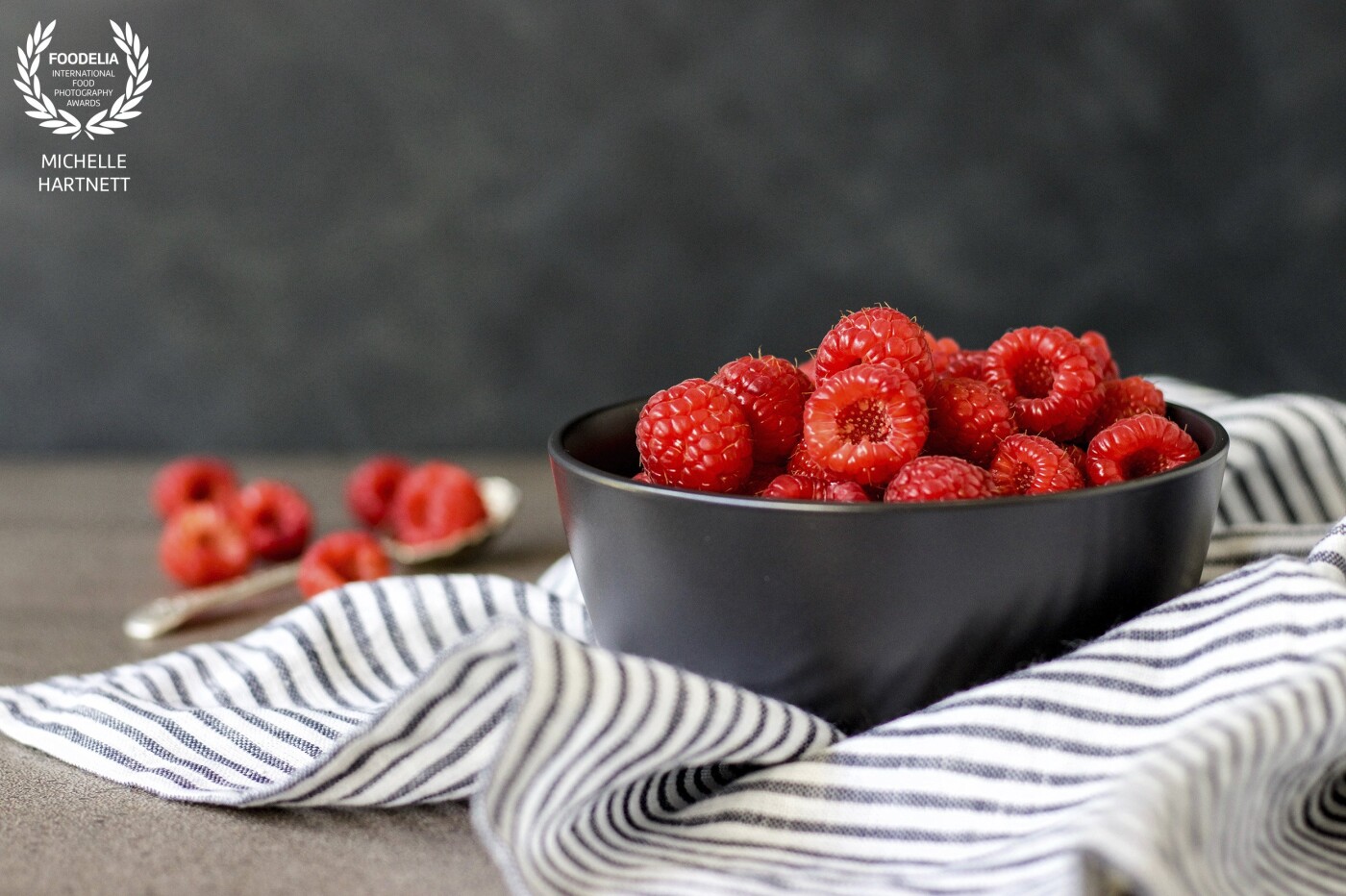 Being a country girl, my camera is often pointed in the direction of raw, farm-fresh, just-picked ingredients so when I spotted these beautiful raspberries at my local Farmers Market they were definitely something I wanted to bring home and photograph. I've contrasted them here with my hand-painted background and dark bowl to make that gorgeous, vibrant red colour really pop! Shot with my Canon 50mm lens.  