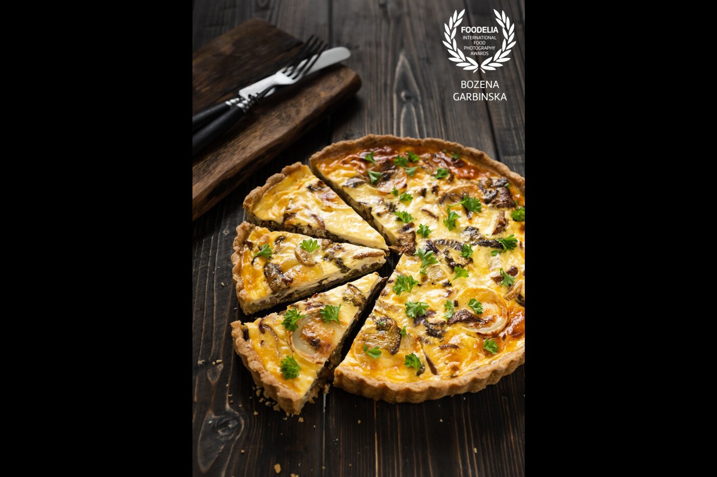Mushroom tart with goats cheese. Autumn - the best time for mushrooms<br />
Camera: Fuji X-T3<br />
Lens: Fujinon 16-55 mm<br />
Settings: ISO 250, 32.1 mm, 1/7 s, f/4.5<br />
Shot using natural light.