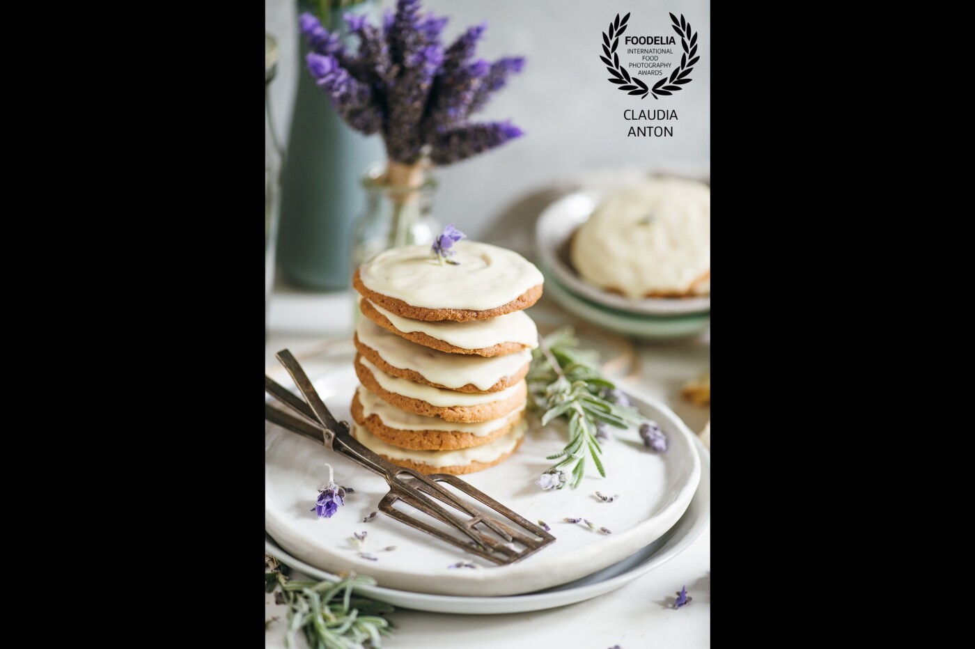This stack of lavender Venetian biscuits has a little old-world charm inspired by the muted lilac and dusky green shades of the lavender bushes in my garden. A little bright spring scene - and might I add the biscuits are yummy to boot (the stack was taller before the photo!)