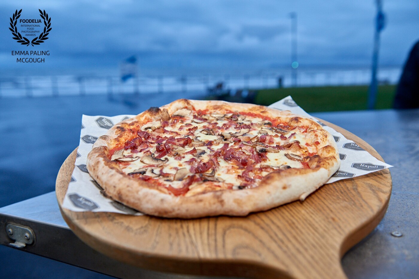 This photo was taken at Napoli Woodfired Pizza, a mobile wood-fired pizza oven. Family wines and ran, they set up on the coast in the northeast of the UK in all weathers and serve the most amazing, fresh, crispy pizza outside of Italy. I loved the backdrop of the North Sea. 