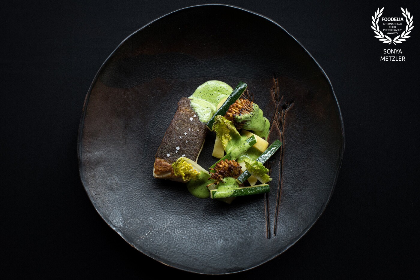Halibut | Lettuce Velouté | Courgette | New Potato | Roasted Golden Enoki<br />
Captured in natural light only<br />
Restaurant - @salut.restaurant