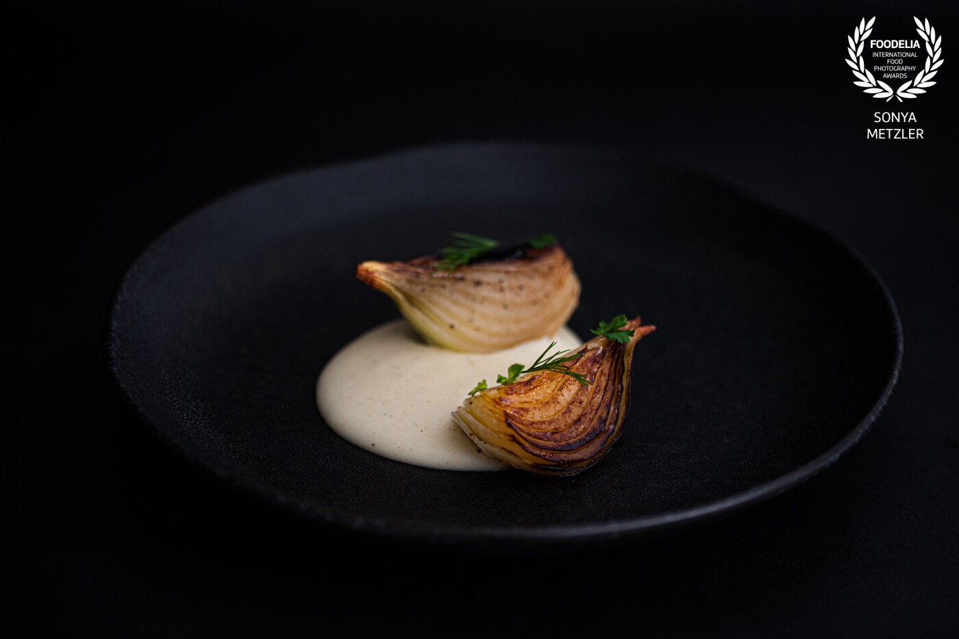 Lockdown experimental cooking with caramelised onions | fresh herbs | and Pomme Puree<br />
Captured with the last light of the day<br />
Plate - @madeinjapanuk<br />
<br />
