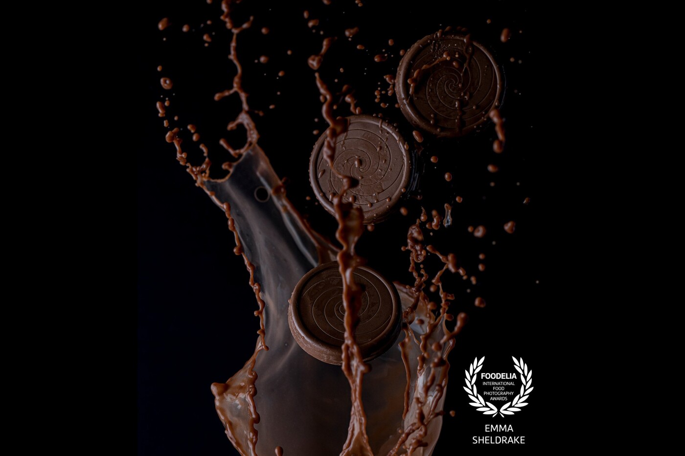 Inspired by the many chocolate scenes in ‘Willy Wonka and the Chocolate Factory’ this is a chocolate lovers' dream! I created this splash in reverse by pouring the liquid and suspending the elements and then flipping the scene. 