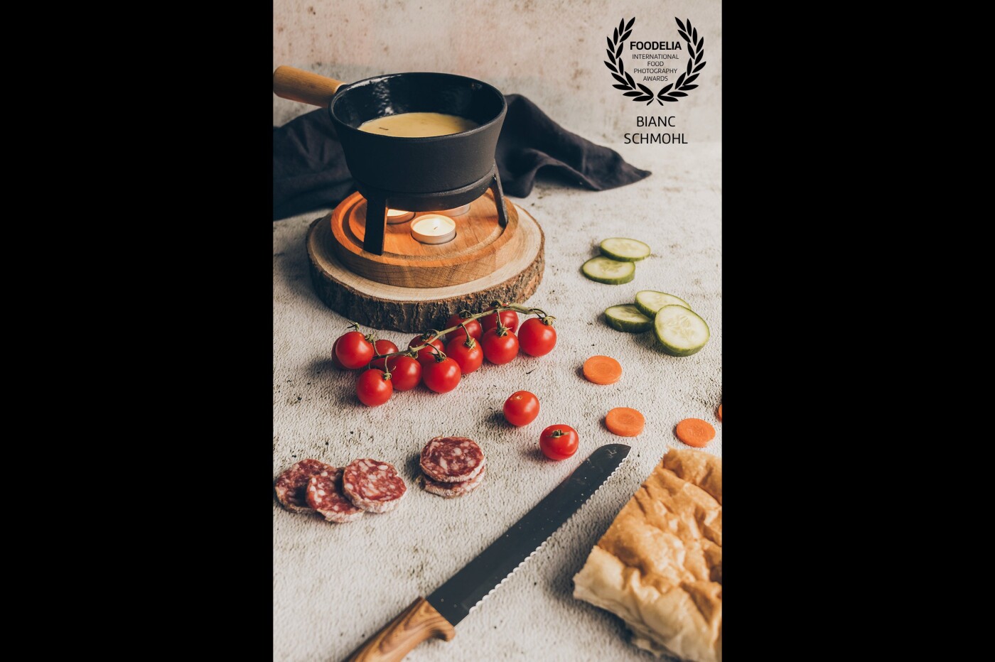 Cheese fondue allows you to pick all the ingredients you like and dip them in a delicious bowl of molten cheese. As you can imagine, a colourful and atmospheric picture developes easily!