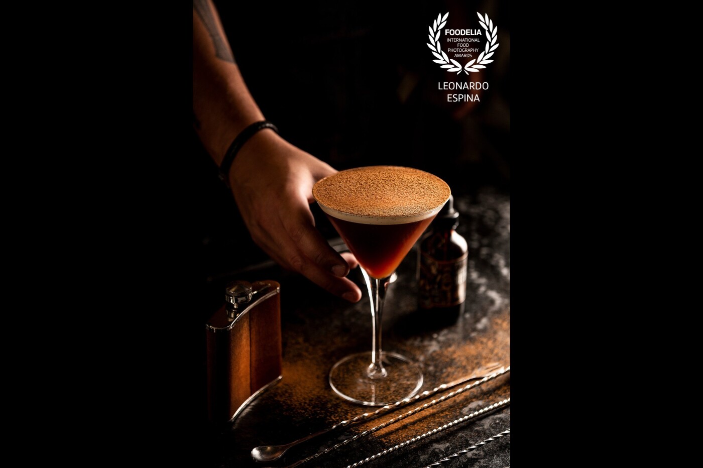 Let us delight the senses with this incredible espresso martini. Delicious and very elegant. A masterpiece made in a dark lighting scheme to add more mystery and drama to the scene.