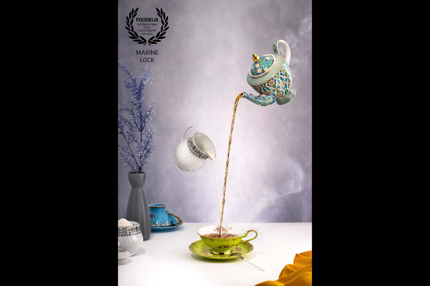 A "levitating" teapot & milk jug image, while incorporating "stream" into the image using a smoke machine that I had purchased recently.