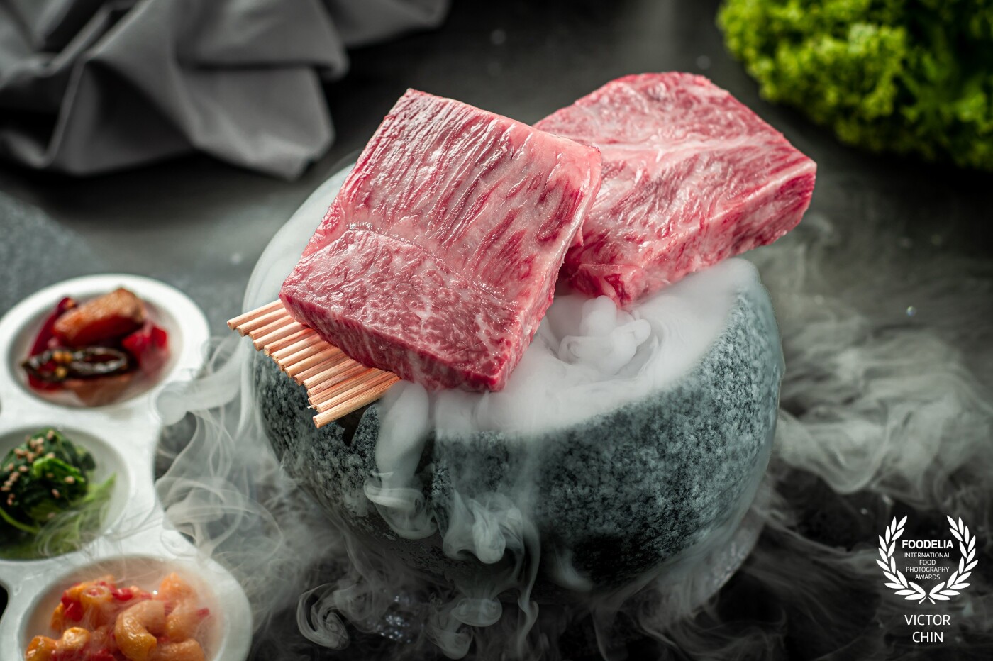 Premium Wagyu Beef for a Korean BBQ menu. The idea is to feature this item in the menu in a more premium way. Dark mood is selected for this shot as darker pictures always give a more premium feeling.
