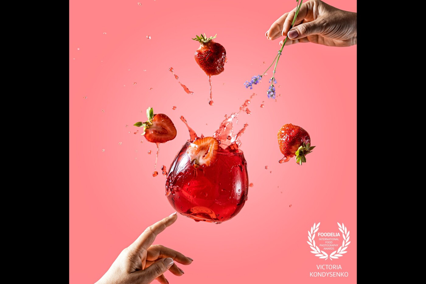 Cocktail of strawberry and lavender flavor. My favorites brightness colors and perfect splash.  It was a very interesting advertising project